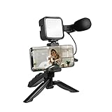 LogiLink Vlogger Kit mit LED-Licht (36 LEDs), Shotgun-Mikrofon + Stativ, für 4,7–7" Smartphones, Schwarz