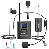 UHF Wireless Lavalier Lapel Microphone System, Headset Mic, Interview Mic, Rechargeable RX and TX (Work…