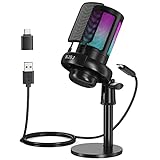 NJSJ Mikrofone PC, Gaming Microphone for PS4 PS5, RGB USB C Podcast Mikrofone with Mute Button, Tripod,…